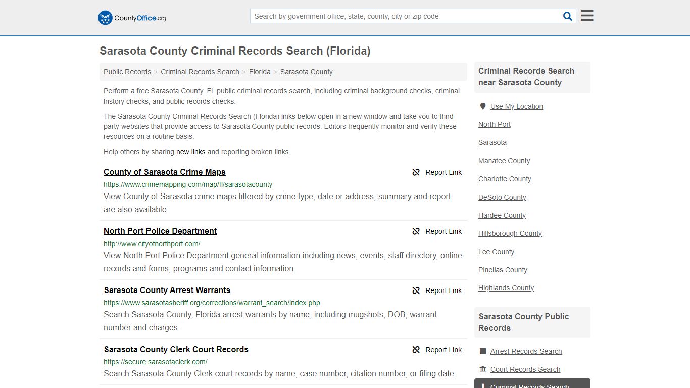 Sarasota County Criminal Records Search (Florida) - County Office